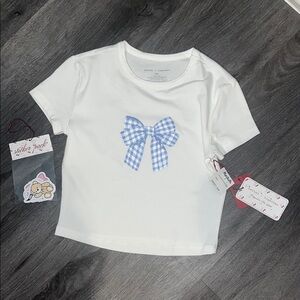 White Shirt with Blue Bow